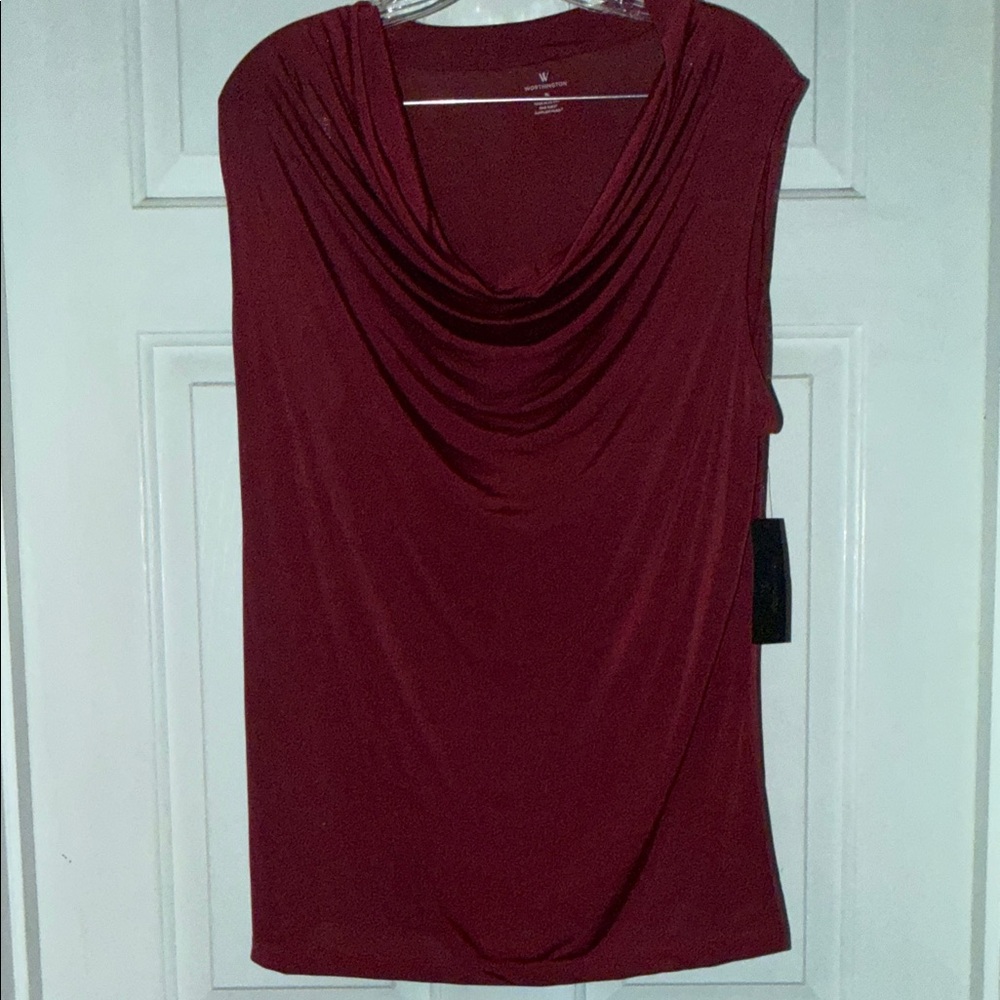 Worthington Deep Red Drape Neck Blouse